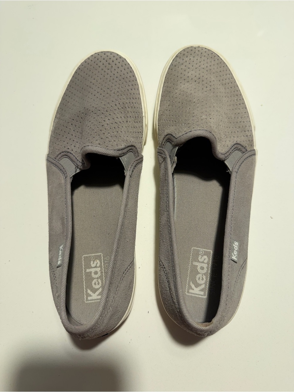 Keds Double Decker Sneakers Womens US 9 Gray White Perforated Slip On WH60960